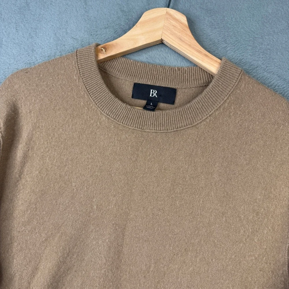 Banana Republic Mens 100% Cashmere Crew Neck Sweater Tan Beige Large Long Sleeve